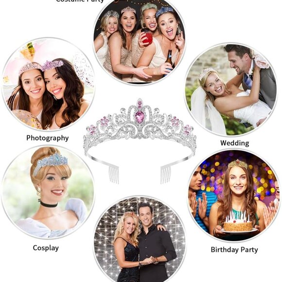 Silver Bride Crown Crystal Tiaras for Women Rhinestone Headbands for Girl Happy - Picture 5 of 5